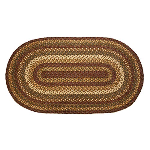 VHC Brands Tea Cabin Jute Oval Rug 27×48 Country Braided Flooring, Moss Green and Deep Red