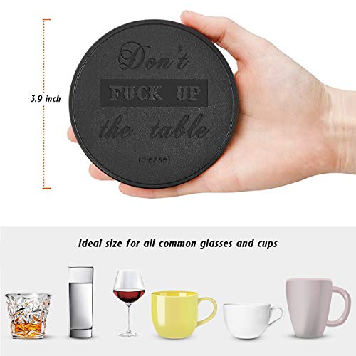 Thipoten Funny Coasters, 6 Pcs Leather Coasters with Holder, Perfect Housewarming Hostess Gifts, Protect Furniture from Water Marks Scratch and Damage(6Pcs, Black) | The Storepaperoomates Retail Market - Fast Affordable Shopping