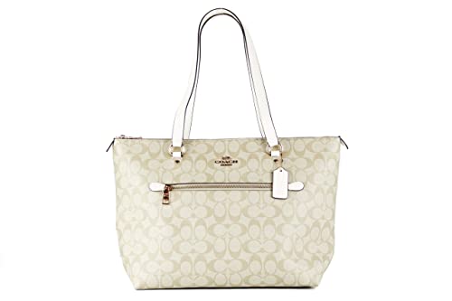 Coach Signature Canvas and Leather Gallery Tote Shoulder Bag, Light Khaki/Chalk