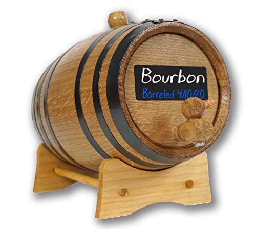 Whiskey Barrel (1 liter) with Chalkboard Front – Oak Barrels for Aging Whiskey, Cocktails, Tequila – Wine Barrel & Bourbon Barrel Home Bar Decor – Mini Whiskey Barrels