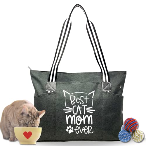 Cat Mom Tote Bag – Cat Lover Gifts for Women – Perfect Crazy Cat Themed Items – Present for Christmas, Birthday, Mother’s Day – Fun Things to Gift for Cats Owners