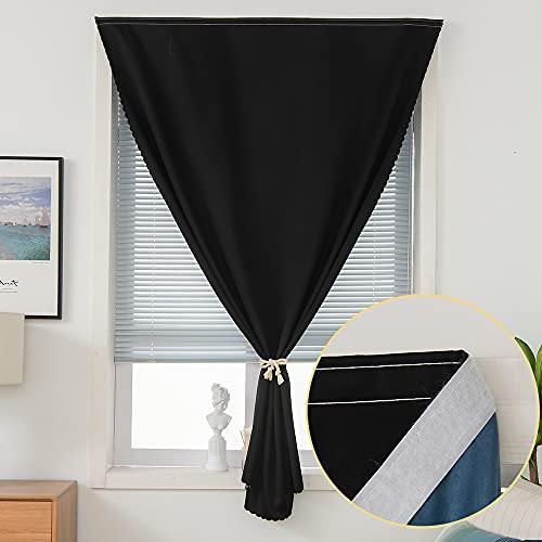 Autohesion Curtains for Windows ,Bedroom Blackout Curtains for – Thermal Lnsulated Kitchen Room Darkening Black Small Drapes , JILRON,(1 Panels,35Wx48L inch-Black)