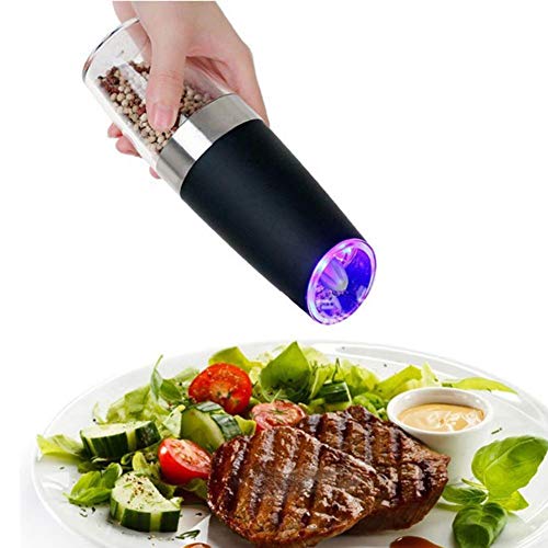 Pepper Mill Household Multi-Functional Electric Grinding Tool Pepper Mill Induction Spice Grinder Shakers Kitchen Utensils for Home with Light(Black)