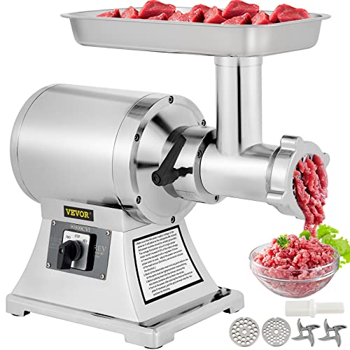 VEVOR Electric Meat Grinder,331 Lbs/Hour 1100W Meat Grinder Machine 225r/min electric meat mincer with 2 Grinding Plates, Sausage Kit Set Meat Grinder Heavy Duty, Home Kitchen & Commercial Use Silver