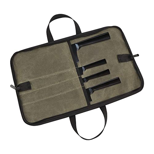 Wessleco Knife Roll(4 Slots), Knife Bag, Portable Chef Knife Case Heavy Duty Waxed Canvas Roll Storage Knife Carrying Pouch For Knives & Kitchen Tools, Chef Knife Bag With Handle, Green