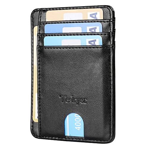 Teskyer Minimalist Wallet, Slim Wallet for Men Women, Credit Card Holder Wallet, RFID Blocking Front Pocket Wallet, Black
