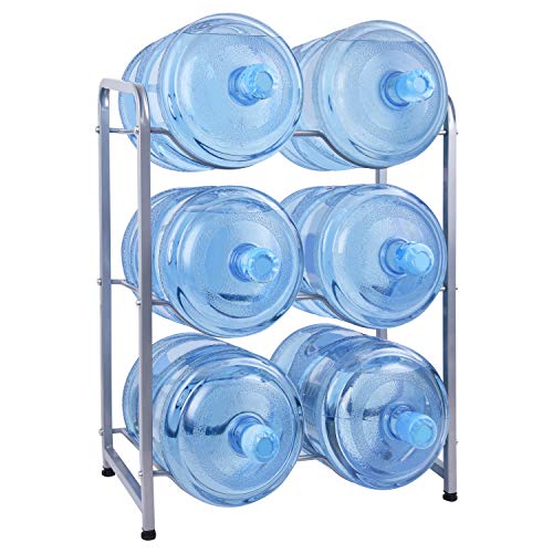 Ationgle 5 Gallon Water Cooler Jug Rack for 6 Bottles, 3-Tier Detachable Water Bottle Holder Heavy Duty Q235 Carbon Steel Water Jug Organizer with Floor Protection for Kitchen Office Home