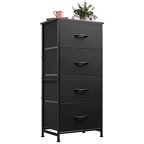 WLIVE Dresser with 4 Drawers, Fabric Storage Tower, Organizer Unit for Bedroom, Hallway, Entryway, Closets, Sturdy Steel Frame, Wood Top, Easy Pull Handle, Charcoal Black