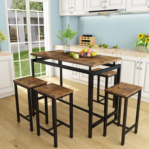 AWQM 5 Pcs Dining Table Set, Modern Bar Table Set with 4 Bar Stools, Home Kitchen Breakfast Table and Chairs Set Ideal for Pub, Living Room, Breakfast Nook, Easy to Assemble