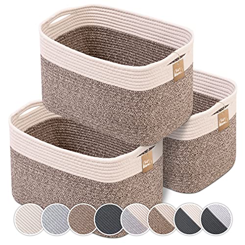 Cotton Rope Basket for Storage | 15″x10″x9″ Set of 3 Large Storage Baskets for Organizing with Handles, works as Cloth Baskets, Blanket Basket, Big Woven Laundry Basket or Black Toy Bin like White Wicker Laundry Baskets