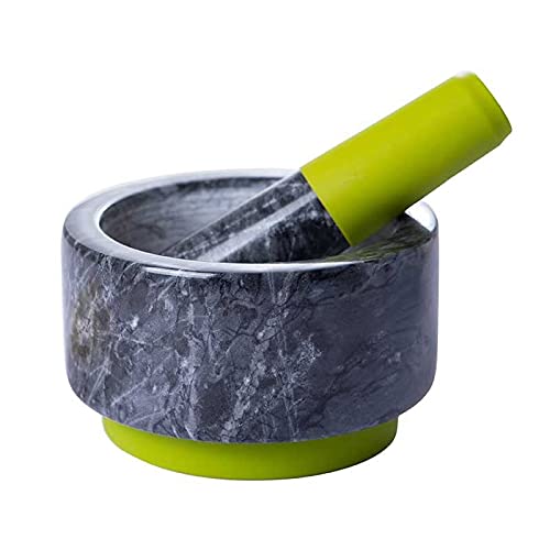 Blacklight Mortar and Pestle Set – Marble Home Kitchen Cooking Housewares Natural Stone Grinding Bowl Handmade Seasonings Sauces Pastes Manual Smasher Grinder Silicone handle andSilicone Mat