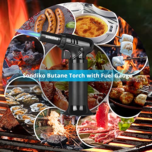Sondiko Butane Torch with Fuel Gauge S907, Refillable Kitchen Torch Lighter with Adjustable Flame for Creme Brulee | The Storepaperoomates Retail Market - Fast Affordable Shopping