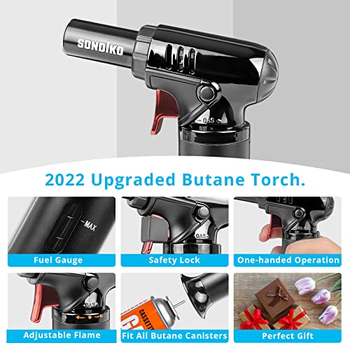 Sondiko Butane Torch with Fuel Gauge S907, Refillable Kitchen Torch Lighter with Adjustable Flame for Creme Brulee | The Storepaperoomates Retail Market - Fast Affordable Shopping