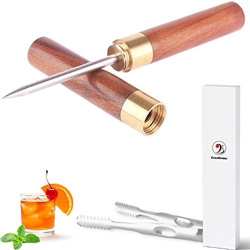 Ice Picks in Gift Box – Premium Stainless Steel Ice Picks Kitchen Tool with Wooden Handle Safety Cover Portable for Bars Restaurant Home Bartender Picnics Camping, 1PCS (RoseWood 6.7″)