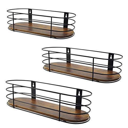 Calenzana Oval Floating Wall Shelves Set of 3, Rustic Wood Wire Frame Hanging Shelf for Bathroom Bedroom Kitchen Living Room