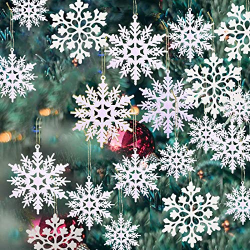 36 Pack Plastic White Snowflake Ornaments Christmas Winter Decorations, Hanging Snowflake Decorations for Winter Wonderland Christmas Tree