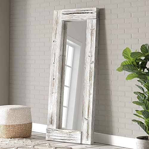 Barnyard Designs 24×58 Whitewash Leaner Floor Mirror Full Length, Large Rustic Wall Mirror Free Standing, Leaning Hanging Wood Mirror Full Size, Farmhouse Decor Long Mirror Bedroom Living Room, White