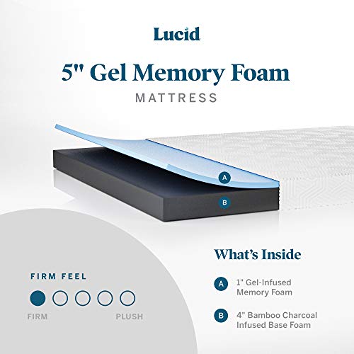 Lucid 5 Inch Firm Gel Memory Foam Mattress Twin— Gel Infusion—Hypoallergenic Bamboo Charcoal—Breathable Cover | The Storepaperoomates Retail Market - Fast Affordable Shopping