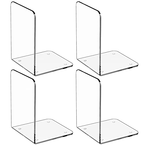 MaxGear Book Ends Clear Acrylic Bookends for Shelves, Non-Skid Bookend, Heavy Duty Book End, Book Holder Stopper for Books/Movies/CDs/Video Games (2 Pairs)