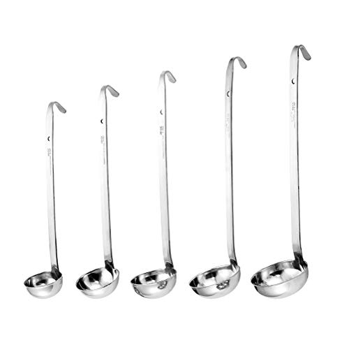5Pcs Soup Ladle and Ladle Spoon,Odowalker Stainless Steel Hooked Handle Ladle with Pouring Rim for Kitchen Cooking Soup Sauce (1oz, 2oz, 4oz, 6oz, 8oz)