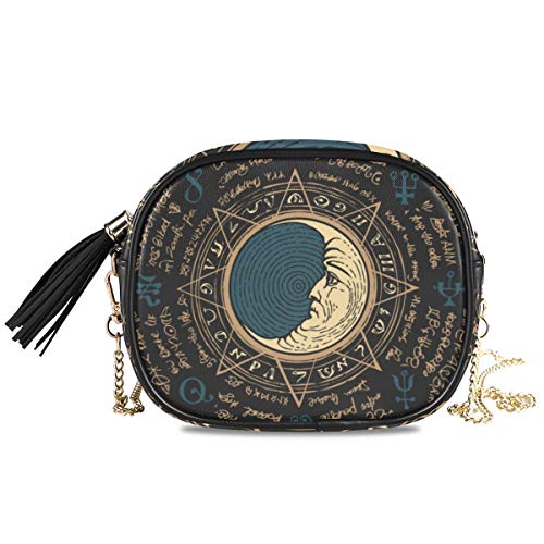 ALAZA PU Leather Small Crossbody Bag Purse Wallet Moon In An Octagonal Star With Magical Inscriptions And Symbols Vintage Cell Phone Bags with Adjustable Chain Strap & Multi Pocket
