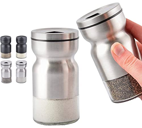 HOME EC Glass Salt and Pepper Shakers Set with Adjustable Pour Holes – Stainless Steel Salt Shaker and Pepper Shaker – Farmhouse Salt and Pepper Shaker Set for Himalayan, Kosher Sea Salts & Spices