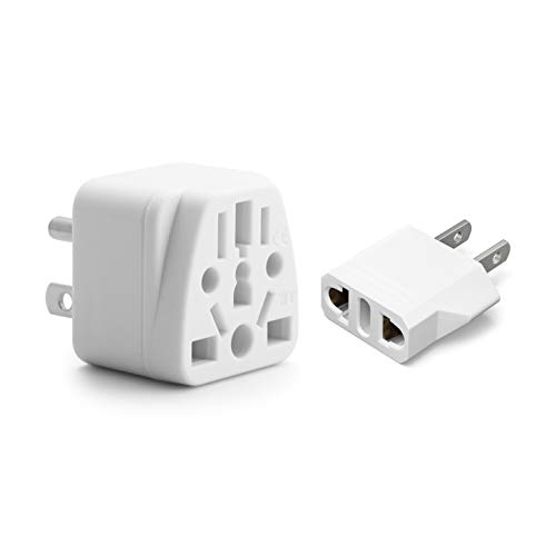 Europe to US Plug Adapter EU/UK/AU/in/CN/JP/Asia/Italy/Brazil to USA (Type A & B) American Travel Adapter and Converter, Wall Outlet Power Charger Converter (White)