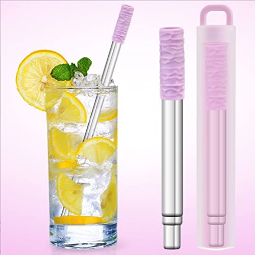 AKOAK 1 Pack Metal Straw, Reusable Pocket Straw, Retractable Stainless Steel Home Kitchen Drink Straw with Cleaning Brush