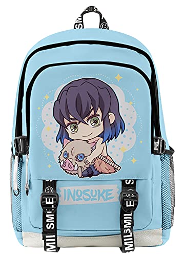 HANDAFA Anime Nezuko Print Bag Large Capacity Backpack Manga Cosplay Daypack(Blue Inosuke)