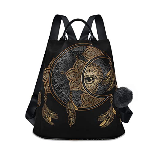 ALAZA Boho Chic Golden Crescent Moon & Sun Mandala Backpack Purse for Women Anti Theft Fashion Back Pack Shoulder Bag One Size