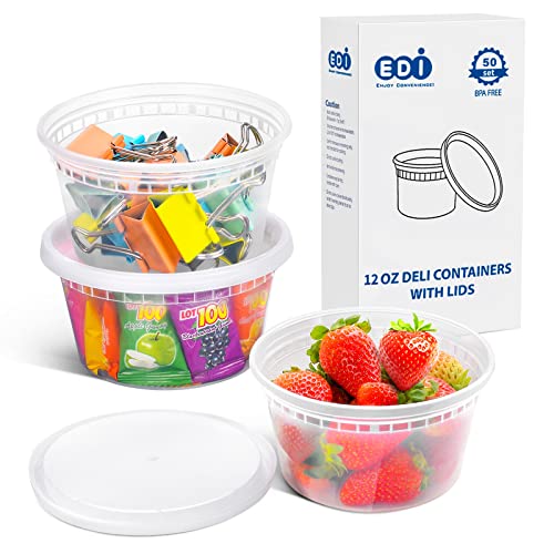 [12 OZ, 25 Sets] EDI Plastic Deli Food Storage Containers with Airtight Lids | Microwave-, Freezer-, Dishwasher-Safe | BPA Free | Heavy-Duty | Meal Prep | Leakproof | Recyclable