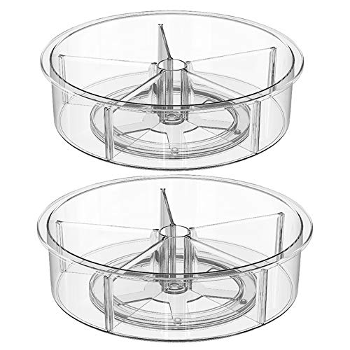SANNO 12″ Divided Lazy Susan Turntable Storage Container for Kitchen Cabinet, Pantry, Refrigerator, Countertop Food Safe Turntable Spice Rack for Cupboard,Spinning Organizer for Food Pouches-Set of 2