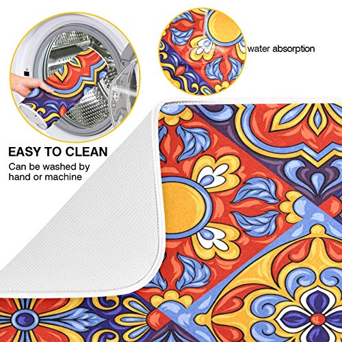 Mexican Talavera Ceramic Tile Ethnic Folk Art Colorful Kitchen Dish Drying Mat, Heat-resistant Microfiber Pad, Countertops Sinks Protector, Absorbent Drainer Mats with Hanging Loop 18″x24″ | The Storepaperoomates Retail Market - Fast Affordable Shopping