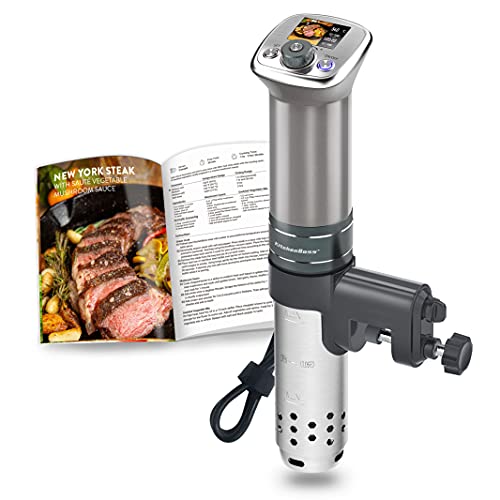 Sous Vide Cooker Ultra-Quiet: Color LCD Recipes IPX7 Waterproof circulator cooker Brushless DC motor 1100 Watts Immersion Circulator Include Sous Vide Cookbook by KitchenBoss (G320 Silver)