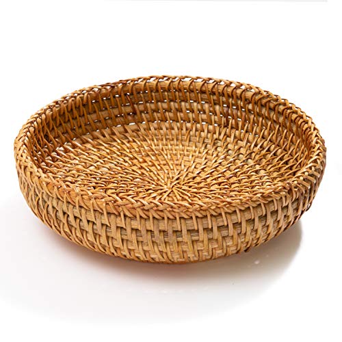 Small Key Bowl for Entryway Table Wicker Decorative Bowls Keys Holder Basket Handmade Woven Display Wall Baskets Rattan Fruit Candy Wallet Storage Organizing Kitchen Countertop (XS: 7.3″ Set 1)