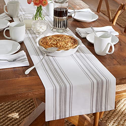 Elrene Home Fashions Living Homestead Stripe Table Runner, Farmhouse Kitchen Decor for Holiday or Everyday Use, 13″ x 70″, Gray/White