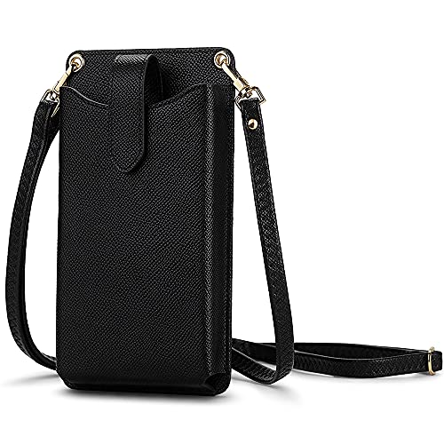 Peacocktion Small Crossbody Cell Phone Purse for Women, Lightweight Mini Shoulder Bag Wallet with Credit Card Slots (Black Litchi)