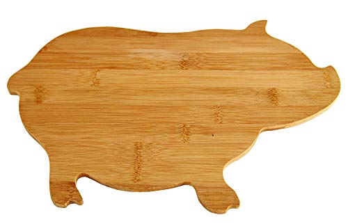 HOME-X Pig-Shaped Bamboo Reversible Cutting Board and Serving Tray, Cheese Board, Kitchen Tray, or Fruit Platter-Natural Color-15 5/8″ x 9 1/2″ x 5/8″