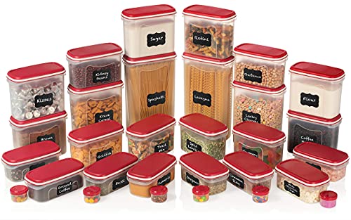 LARGEST Set of 60Pc Airtight Food Storage Containers (30 Container Set) Airtight Plastic Dry Food Space Saver Organizer, One Lid Fits All -Stackable Freezer Refrigerator kitchen Storage Containers RED | The Storepaperoomates Retail Market - Fast Affordable Shopping