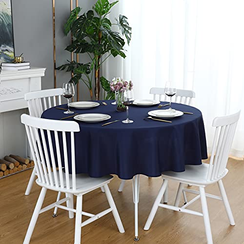 FOLINS&HOME Navy Blue Round Tablecloth 48 Inch Waterproof Heavy Duty Wrinkle Free Polyester Fabric Table Cloth, Spillproof Washable Table Cover for Party, Camping, Picnic, Banquet Indoor and Outdoor