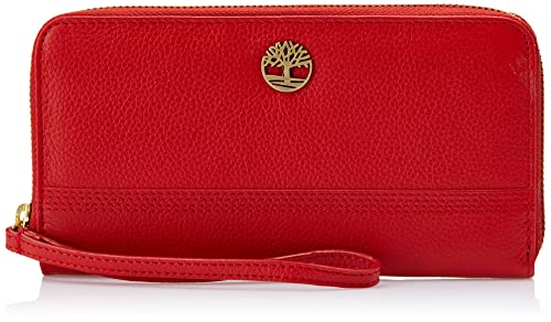 Timberland womens Leather Rfid Zip Around Wallet Clutch With Strap Wristlet, Cherry (Pebble), One Size US