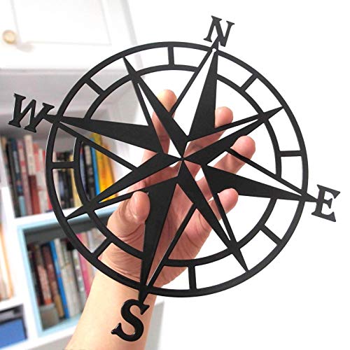 ESTART 11 Inches Metal Decorative Nautical Compass Wall Decor, Living Room Bedroom Office Porch Garden Patio Signs Wall Hanging Art Beach Theme Home Decoration (Black)