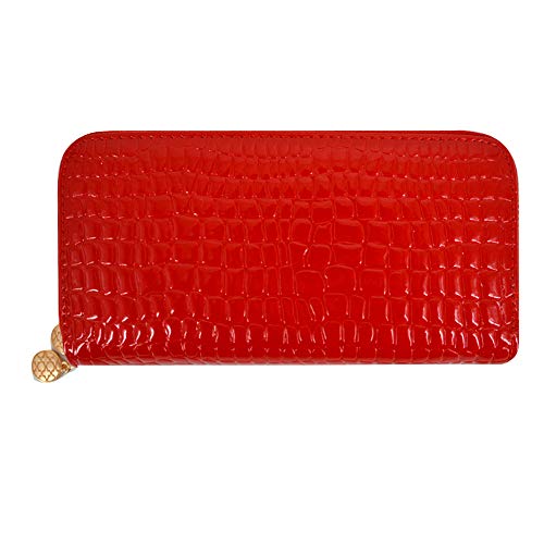 Women Patent Leather Clutch Wallet Phone Card Holder Organizer Ladies Purse (Red)