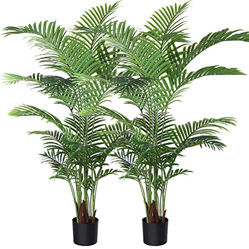 Fopamtri Artificial Areca Palm Plant 5 Feet Fake Palm Tree with 17 Trunks Faux Tree for Indoor Outdoor Modern Decoration Dypsis Lutescens Plants in Pot for Home Office (Set of 2)