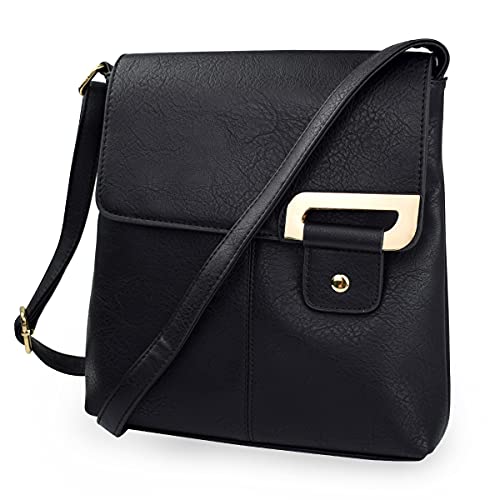 Leather Crossbody Purse for Women Crossbody Bag, Messenger Crossbody w/Buckle Crossbody Handbag Shoulder Bags, Black