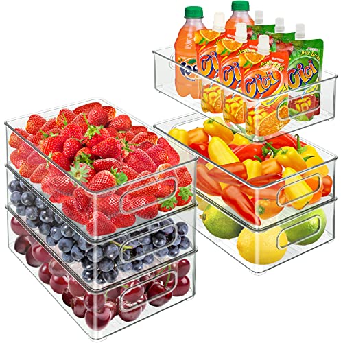Set of 6 Refrigerator Organizer Bins – Clear Stackable Storage Bins for Fridge, Counter, Cabinet, Pantry Kitchen Organization and Food Storage – Plastic Organizers Bin, BPA Free