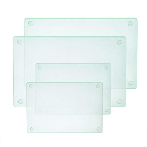 Murrey Home Glass Cutting Board for Kitchen Dishwasher Safe with Rubber Feet,Large Tempered Glass Cutting Board Set of 4