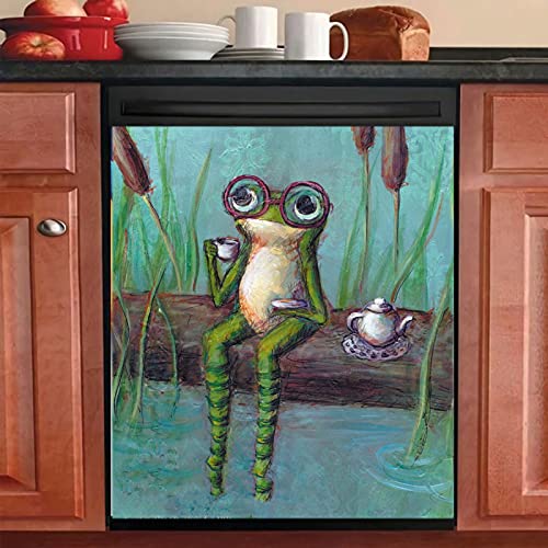 Homa Frog Magnet Dishwasher Sticker Decal，Tea Magnetic Dish Washer Cover Door Decorative Kitchen Fridge Decals Animal Home Cabinets 23 W x 26 H