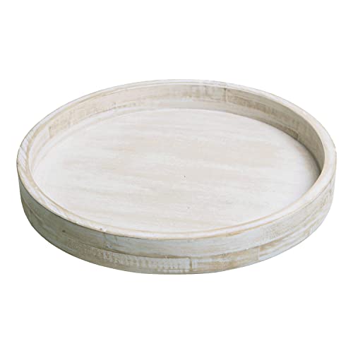 NIKKY HOME Farmhouse Rustic Wood Lazy Susan, 12 Inch Distressed White Wooden Turntable Tray, Decor Centerpiece for Coffee Bar, Kitchen Counter, Dining Room Table