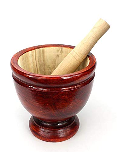 Size 7 inches Wood Kruk Mortar with Pestle Grinding Earthenware Pottery Papaya Salad Somtum Mixer Cookware Food Menu Recipe Home Party Kitchen Tool